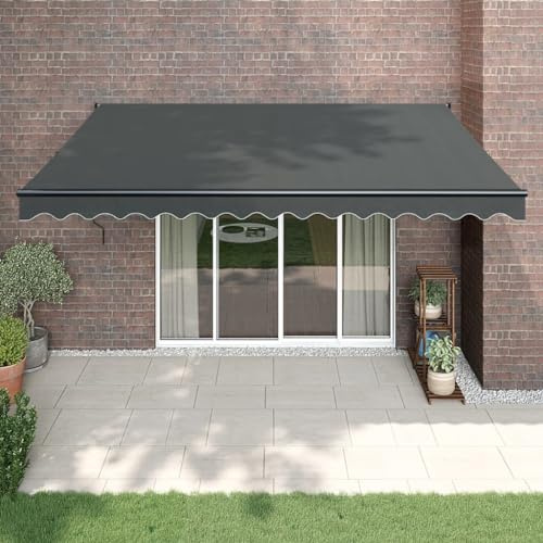 IKAYAA Tenda da Sole 450x300 Tenda da Sole a Bracci Estensibili Avvolgibile Resistente ai Raggi UV Tenda da Sole Manuale in Alluminio-Antracite (Telaio Grigio)-450 x 300 cm