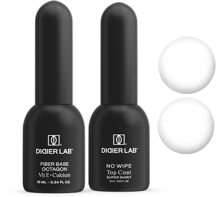 DIDIER LAB Octagon fiberbas och halvpermanent topplack för halvpermanent nagellack - Semi-permanent nagellackssats - HEMA- och TPO-fri - UV-LED toppbeläggning och baslack för nagelgel - 2 st
