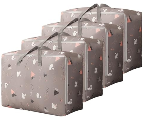 Aurafly 4 Piezas Bolsas Almacenaje Ropa, 105L Bolsas de Almacenamiento Grandes, Bolsa Mudanza Resistentes con Asa, Cajas de Almacenamiento Impermeables para Mantas Colchas Almohadas