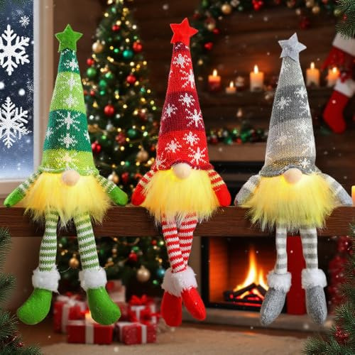 Afenau Lysande jultomte, set med 3 jullysande tomtar med LED, söt lysande jultomte, lysande juldvärg för julfester inomhus