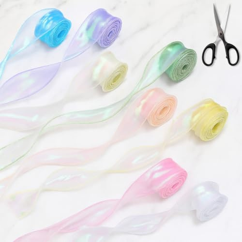 8 Rollos Cinta de Organza 4 cm x 9 m Cinta Decorativa de Colores Cinta Regalo Verde Azul Blanco Rosa Morado y Amarillo Decoración de Ramo Boda Manualidades.