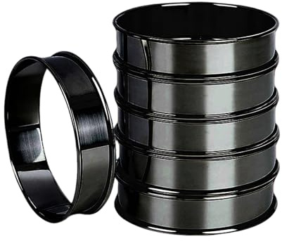 Crumpet Rings - Homiladi 6 Pcs Stainless Steel Non Stick 8.5cm Baking Moulds, Multi-Use Cake Ring & Pancake Mould for Muffins, Eggs, Pastry and Kitchen Cooking (Black)