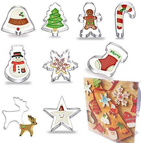 HaimoBurg Ausstechformen für Weihnachten, 9 Stück, aus Edelstahl, zur Dekoration von Kuchen, Fondant, Keksen, Keksen, Gebäck