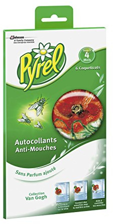 Pyrel Fly Glass Stickers, Effective 4 Months, Poppy Shape, Insecticide, Pack of 6