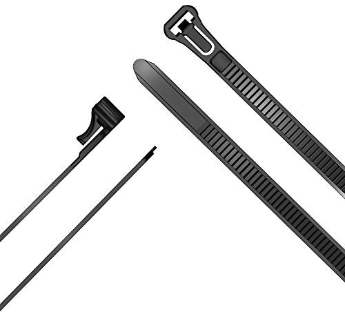 KabelDirekt – Bridas de cables reutilizables con alta resistencia a la tracción (100 unidades de bridas de cables reutilizables y desmontables, uso sostenible, color negro) – 7,4mm x 300mm
