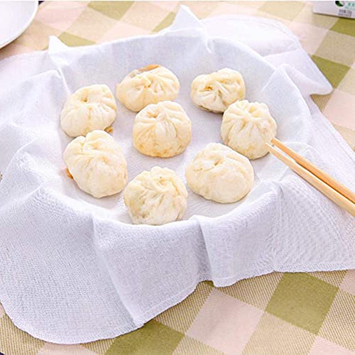 6 Stück Dünsteinsatz, Antihaft Wiederverwendbarer Bambusdämpfer Baumwolltuch zum Backen von Knödeln Brötchen Baozi Gebäck Reis Dim Sum, 32 x 32cm