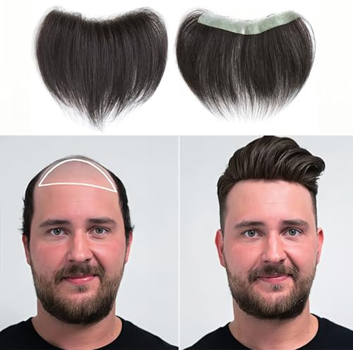Meiverah Frontal Hairpiece for Men Natural Black Hair Extension Hairline Loss Straight Tape in Human Hair Toppers Replacement Toupee (0.78x6.3, 6, Natural Black)