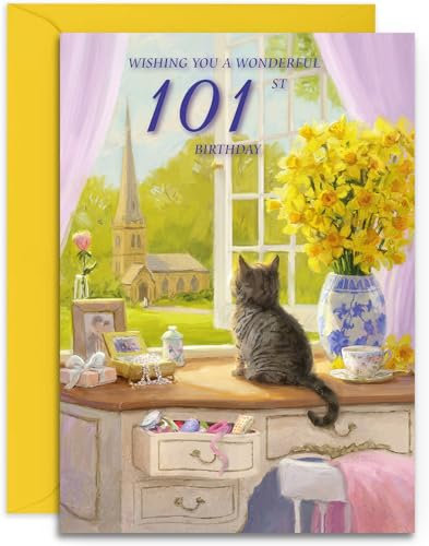 Geburtstagskarte zum 101. Geburtstag, Frühlingstag, mittelgroße Karte (A5-Größe, 148 x 210 mm), mit Umschlag