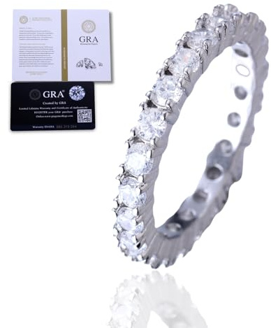 HALUKAKAH Anillo Moissanite Hombre Tennis D Color 1.5 ct Total,Plata de Ley Chapado en Platino,1.5 Quilates Diamante Cultivado en Laboratorio,Talla 8,Regalo Atemporal para Esposo,Novio,Cumpleaños