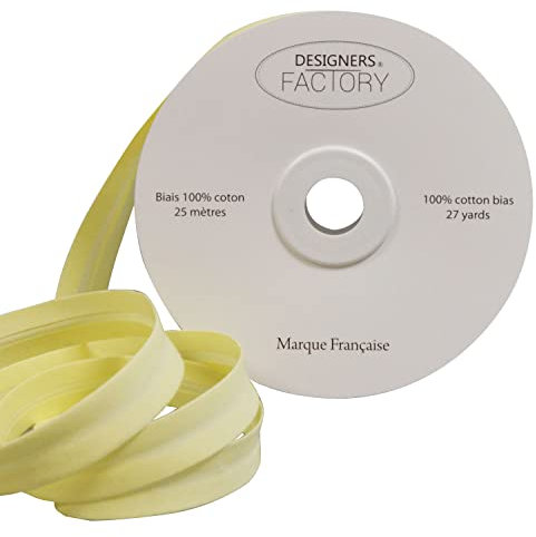 designers-factory 25 Meter Spule Schrägband baumwolle gefalzt - Mehrere Farben erhältlich - Schöne Qualität Schrägband aus 100% Baumwolle. (Gelb)