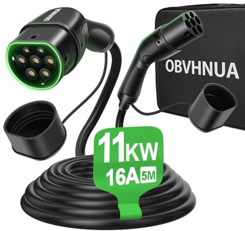 OBVHNUA Typ 2 Ladekabel 11KW 16A 5m 3 Phasen IP55 Wasserdicht mit Tragetasche und Mikrofasertuch Geeignet für alle Elektrofahrzeuge gemäß IEC 62196-2