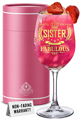 CROWNLY CRYSTAL Personalized Wine Glass - Birthday Gift for Sister - Ladies' Presents for Women