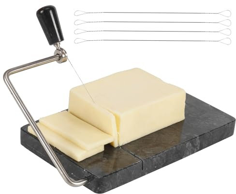 RADICALn Tagliere per Formaggi Fatto a Mano in Marmo Nero da Cucina con 2 Fili di Ricambio per Tagliaformaggio Utensili da Cucina Ideali per Cibi Morbidi