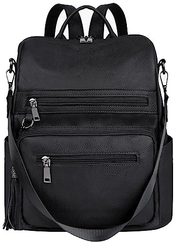 ECOTISH Women PU Leather Backpack Waterproof Casual laptop bag School Shoulder Bag for Ladies (Black)