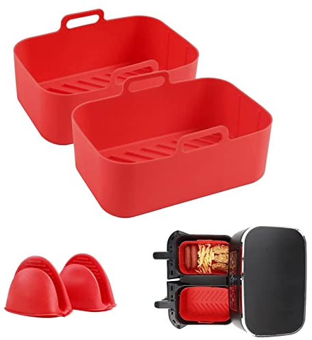 Cesta de freidora de Aire Caliente de Silicona para freidora de Aire Dual Ninja, Accesorios para freidora de Aire, Olla de Silicona para freidora de Aire, Cesta de Repuesto con Guantes para