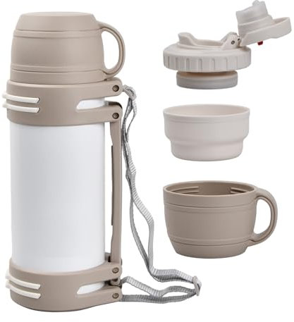 Natuce Groß Thermoskanne 1200ml, Auslaufsicher & Robust Thermosflasche, Doppelwandige Edelstahl Isolierflasche, Thermoskanne mit becher und Druckknopf, hält bis zu 24h Kalt & Heiß (Weiß)