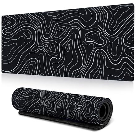Jadin Tappetino Mouse 900x400mm, Sottomano Scrivania, Mouse Pad XXL Gaming da Gioco Dal Design Liquido, Tappeto Scrivania Antiscivolo, Tappetino Mouse Gaming per Giocatori Copri Scrivania (Nero-A)