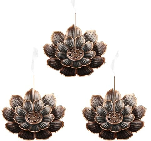 3 Stück Räucherstäbchen Halter, Halter Räucherstäbchen, 6 Loch Räuchergefäß Weihrauchhalter Brenner Messing Lotus Halter für Deko Wohnzimmer und Home Decoration Yoga Zubehör