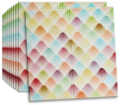 HAILM 3D Tapete Weichschaum, 70x70cm, Dicke 4,5 mm wasserdichte DIY Wand Panel, 3D Wandtattoo Dekorative Kunst, Bunte Gitter, 10 Stück/52,7 Sqft