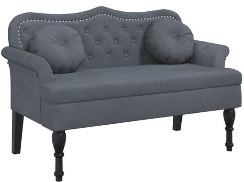 vidaXL Sitzbank, Bank Polsterbank mit Rückenlehne Kissen, Bettbank mit Holzbeinen, Flurbank Ottomane für Wohnzimmer Büro, Modern, Dunkelgrau Samt