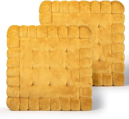 BESCH Cojines para Silla Cuadrados Forma de Galleta 40cmØ - Cojín de Asiento Suave y Cómoda, Ideal para Decoración de Hogar y Terraza (Cuadrados Amarillo, Pack 2)