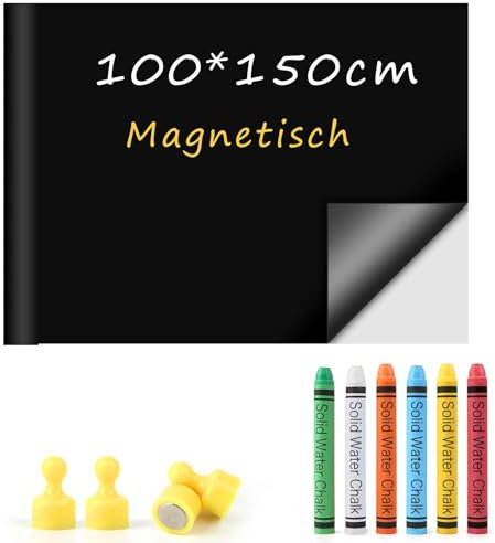 Pellicola magnetica autoadesiva, 100 x 150 cm, con pellicola magnetica, 6 gessetti senza polvere e 4 magneti