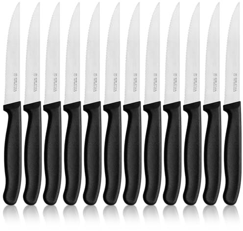 targzier Steakmesser Set 12 teilig,Scharfes Steakmesserset mit Wellenschliff, Steak Messer aus Edelstahl,Schwarzes Steakbesteck Set,Geeignet für Restaurants,Hotels und Party,Spülmaschinenfest