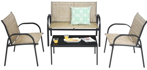 GOPLUS 4 delar. Set med trädgårdsmöbler, trädgård sittgrupp med soffbord, liggfåtölj och 2 stolar, balkongmöbler set, lounge, sittset, terrassmöbler för trädgård, balkong, terrass (brun)