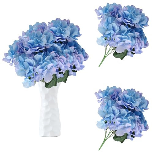astylishome Ramo de hortensias artificiales azules de imitación de hortensias de 45 cm de largo, tallos para centros de mesa, hogar, granja, oficina, hotel, decoración azul, 1112