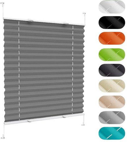 Plisseerollo Faltrollo Plissee Ohne Bohren 88 x 135 cm, Blickdicht Sichtschutz Sonnenschutz, Premium Plissee Faltrollo Faltstores, Thermo Plissee Ohne Bohren, für Fenster & Tür, Grau