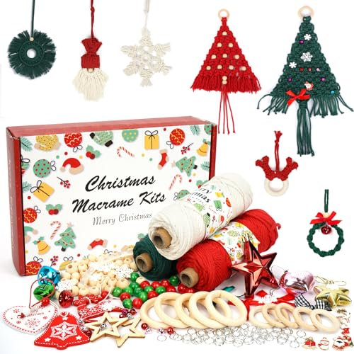 ZPONEED Beginners Macrame Kit for Christmas, 164ft 3mm Macrame Cord, Wooden Beads, Rings, Instruction Book, Xmas Accessories Wall Tree Hanging Plant Hanger Craft Kit for Christmas Party Decor