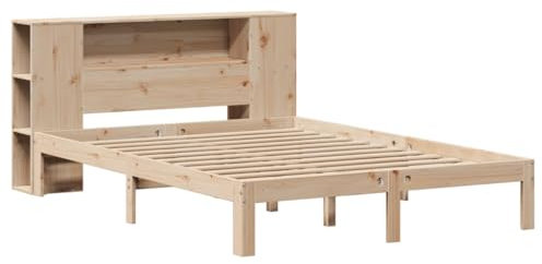 vidaXL Massivholzbett, Bett Kopfteil mit Bücherregal ohne Matratze, Bettgestell mit Lattenrost, Holzbett Doppelbett für Schlafzimmer, 120x200cm Kiefer