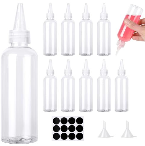 Amentalove 10PCS 150ml Bottiglia Squeeze di Plastica, Trasparente Bottiglie per Squeeze con Tappi,Spremere Bottiglie di Plastica, Vuote Condimento Dispenser con Imbuti per Liquidi Olio Ketchup Senape