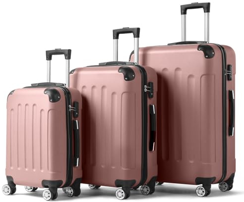 Karl home Lightweight Suitcase Set, 3-Piece ABS Hard Shell Luggage with 4 Spinner Wheels & Resilient Handle, Durable Cabin Suitcase for Travel, (Rose Gold, 20/24/28)