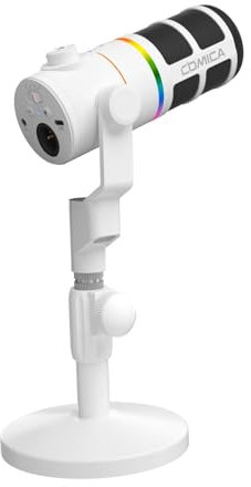 COMICA EJoy D10 D XLR USB Dynamic Microphone with Desktop Stand for Gaming/Live Streaming/TikTok/Podcast Recording,with RGB Light,Mute Button for PC,Smartphone,Computer,Mac,Xbox,PS4/5(White)