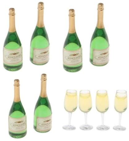 getuse Lotto di 10 bottiglie di vino e champagne in miniatura per casa delle bambole in scala 1:12, set di accessori per casa delle bambole