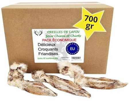 ARTISAN GIFT CO Dorrfleisch Hund Leckereien – 100% Trockenfleisch für Hunde und welpen, Geeignet für die Barf-Diät, Kaninchenohren für Hunde – Sparpack 700 g