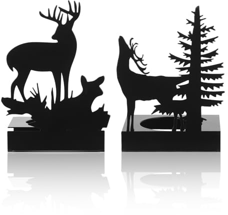 Lot de 2 photophores de Noël en métal - Décoration de table - Couronne de l'Avent - Noir - Support pour bougies chauffe-plat - Décoration de Noël scandinave