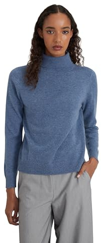 Style & Republic Jersey de cuello alto para mujer de 100% cachemira, ajuste clásico, elegante jersey de punto fino de cachemira premium para otoño e invierno, diseñado en Berlín, Blue Melange, M