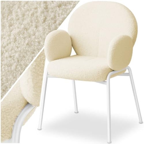 TecTake® Silla de Comedor con Cojín Acolchado, Patas de Acero Sólidas, Altura del Asiento 47.5 cm, Sillas Cocina, Sillas Nordicas, Silla Comedor - Crema