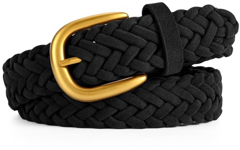XZQTIVE Women’s Braided Suede Belt with No-Hole Adjustable Design – Vintage Woven Leather Waist Belt for Dresses,Jeans and Casual Outfits