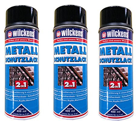 3 x WILCKENS 400ml Metall Schutzlack Spray 2in1 Rostschutz schwarz