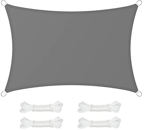 SONGMICS Vela Parasole 2 x 3 m, Impermeabile con Colonna d'Acqua 665 mm, Tenda da Sole Poliestere Antistrappo, Anti UV 93%, Terrazza Giardino Balcone, Rettangolare, Corde 2 m, Grigio Fumo GSH23BK