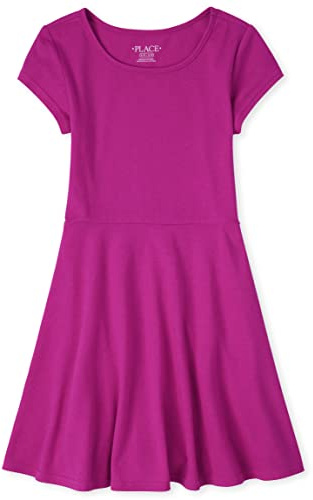 The Children's Place Girls Short Sleeve Basic Skater Dress, Aurora Pink Single, Medium