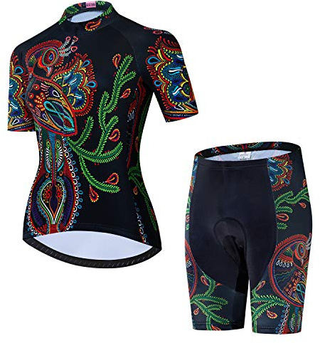 JPOJPO Dam cykeltröja set kortärmad med 5D vadderade cykelshorts andas snabbtorkande skjorta 3 fickor
