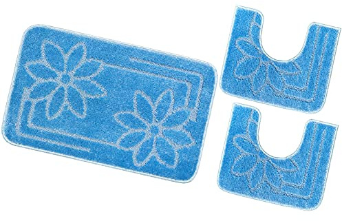 emmevi Moorea - Juego de 6 alfombras de baño, suaves, antideslizantes, absorbentes, lavables, color azul