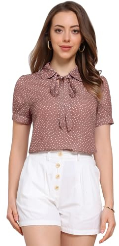 Allegra K Femmes À Pois Manche Courte Nœud Papillon Collier Pan Chiffon Chemisier Halloween déguisement Rose S