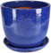 KOTARBAU® Garten Blumentopf ⌀ 31cm Keramik glasiert Kobalt mit Tropfschale