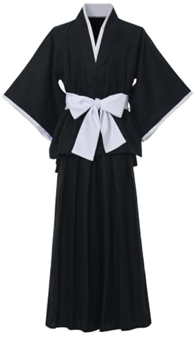 GRACEART Costume tradizionale Samurai Hakama Kurosaki, costume da cosplay nero mantello kimono, nero, Large