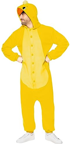 Funidelia | Disfraz de pollito onesie para hombre y mujer Animales, Gallina, Pollo, Gallo - Disfraz para adultos y divertidos accesorios para Fiestas, Carnaval y Halloween - Talla L - XL - Amarillo